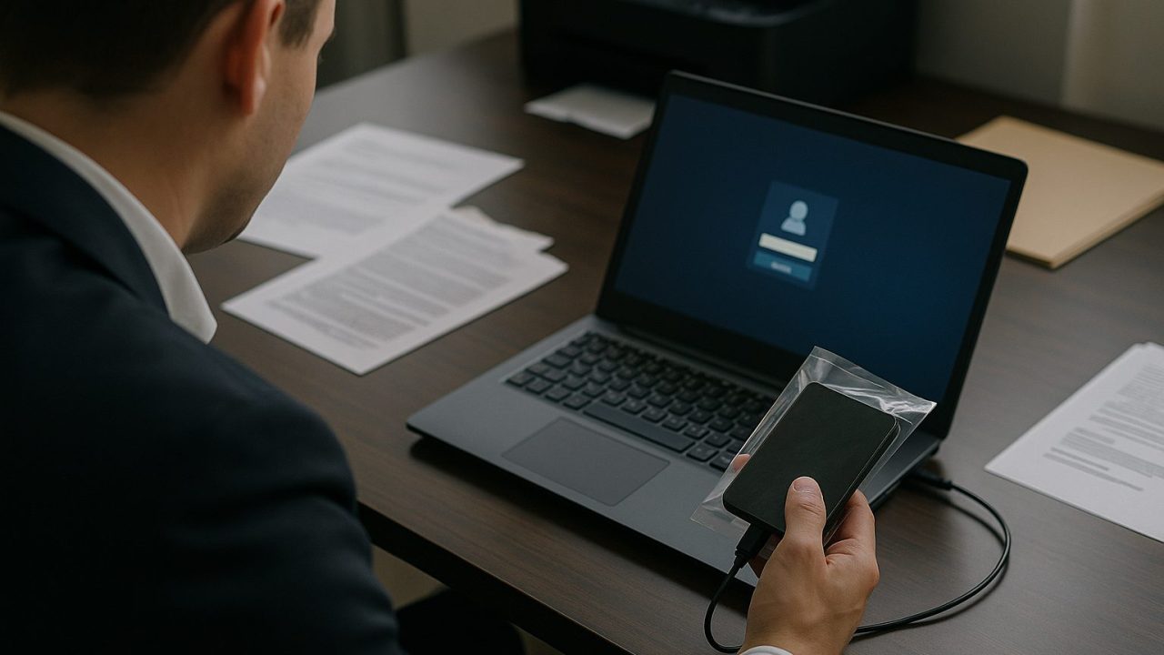 フォレンジック調査で証拠を保全する作業中の様子