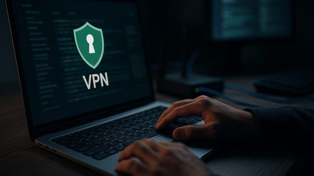 ダークウェブ調査のためVPN接続したノートPCを操作する専門家の手元