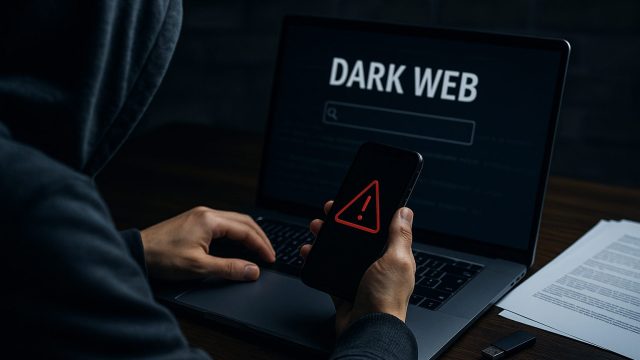 ダークウェブ上で個人情報漏洩を確認する男性の手元